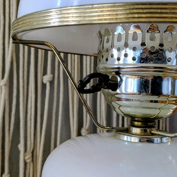 Vintage Hand-Painted Milk Glass Hurricane Lamp - Floral Rose Detail